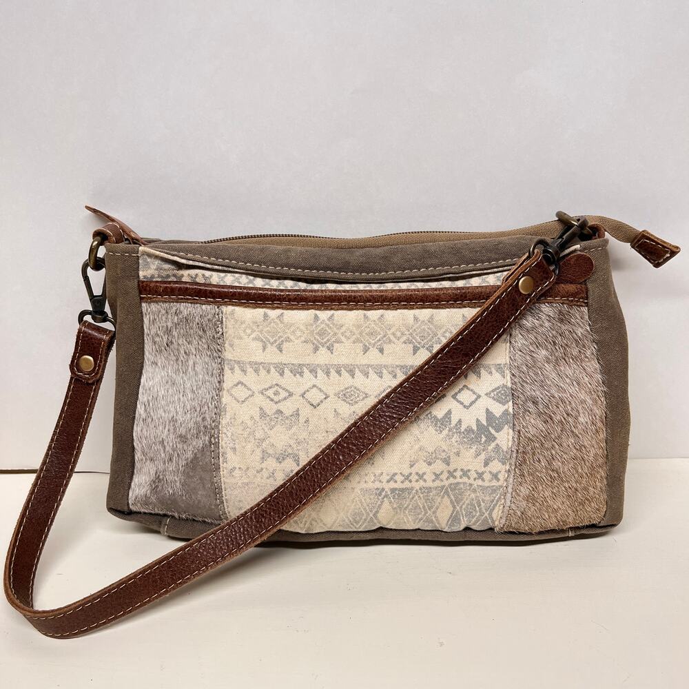Myra Shoulder Bag Canvas Cowhide Leather